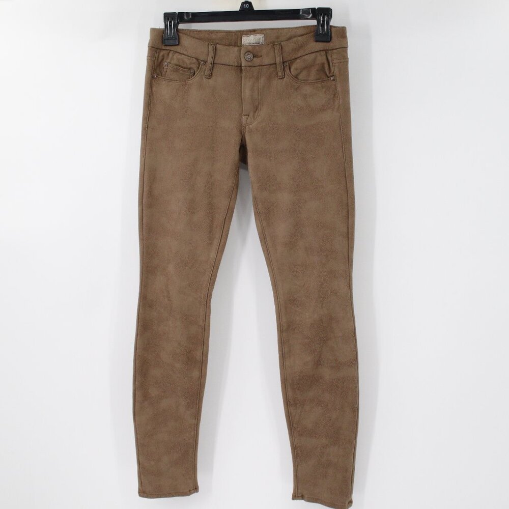 MOTHER Pants Womens 27 L27 The Looker Faux Suede Skinny Low Rise Crackle‎ Tan